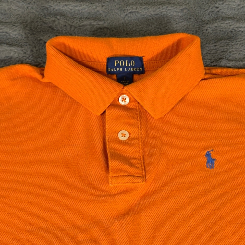 Polo Ralph Lauren Boys Size 7 Orange Short Sleeve Pique Pony Polo Shirt AR891